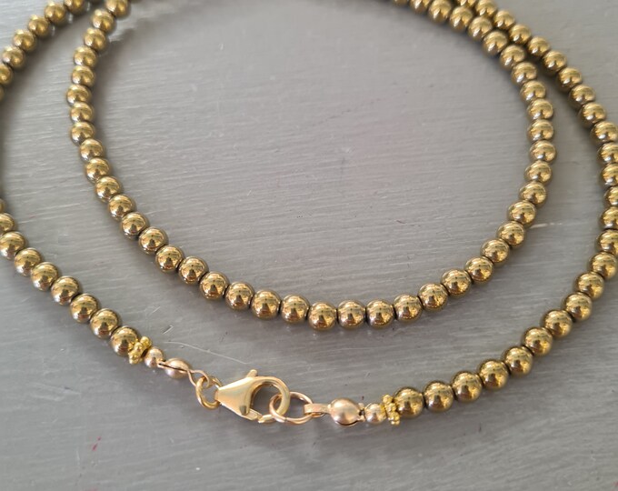 Tiny Gold Hematite bead necklace choker Sterling Silver or Gold Fill 4mm gold gemstone bead choker beaded teenage girl jewellery chakra gift