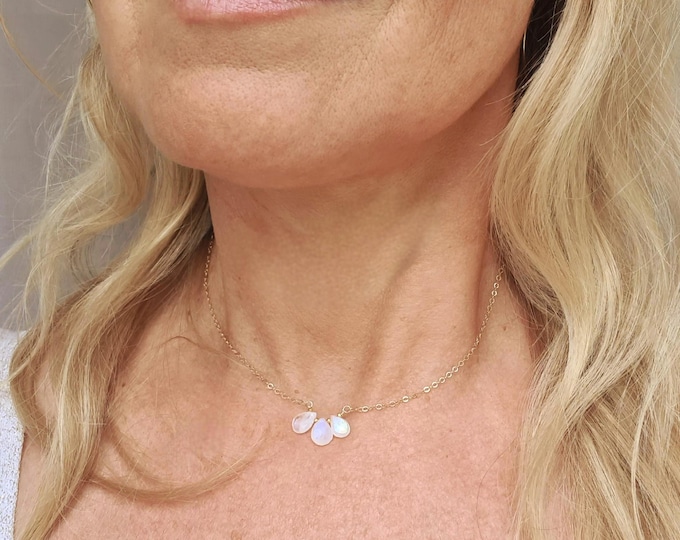 TINY Moonstone necklace choker 14K Gold Fill dainty white flashy gemstone necklace June Birthstone jewelry 3rd wedding anniversary gift OOAK