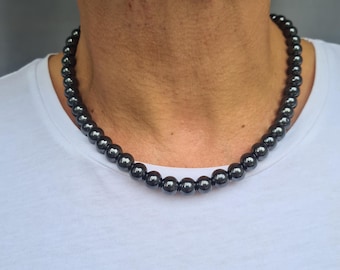 Men's Black Hematite necklace Chunky Black or silver Hematite gemstone bead necklace Root Chakra jewellery gift for men dad boyfriend