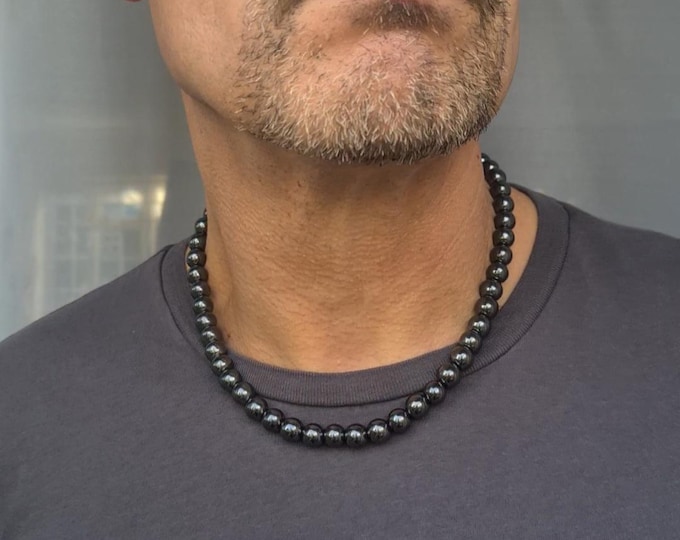 Men's Black Hematite necklace Chunky Black or silver Hematite gemstone bead necklace Root Chakra jewellery gift for men dad boyfriend