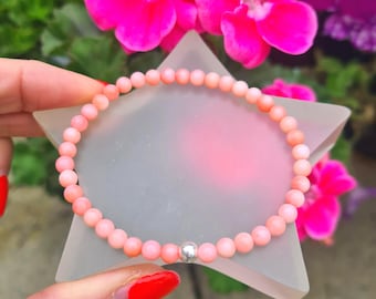 Pink Coral stretch Bracelet Sterling Silver or Gold Fill tiny 4mm salmon pink Coral gemstone bead Bracelet stacking 35th anniversary gift