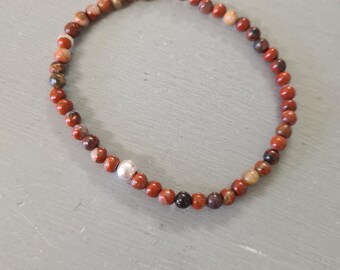 Red Poppy Jasper stretch bead Bracelet Sterling Silver or Gold Fill tiny 4mm red gemstone bead Bracelet healing Root Chakra jewellery gift