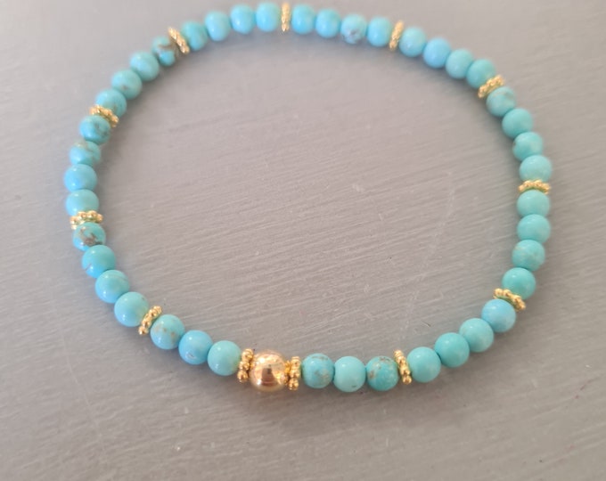 Gold Fill TURQUOISE bead stretch Bracelet - December Birthstone jewellery jewelry gift for girl teenager