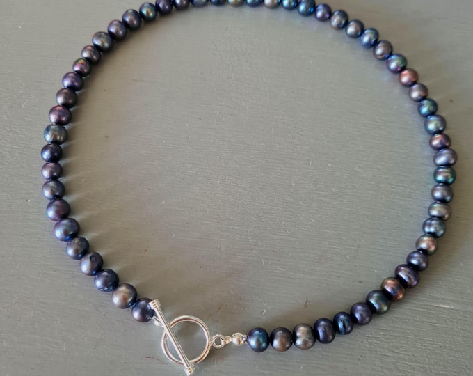 Peacock Black Freshwater Pearl necklace choker Sterling Silver 7mm real rainbow black pearl necklace June Birthstone jewellery gift for her