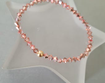 Rose Gold crystal bracelet Sterling Silver, Gold Fill or diamante bead stretch bracelet tiny 4mm Rose gold bracelet BEADED jewellery gift