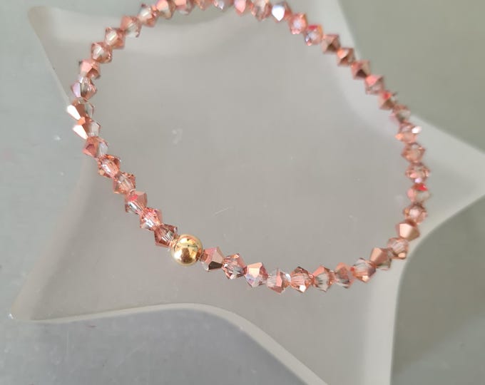 Rose Gold crystal bracelet Sterling Silver, Gold Fill or diamante bead stretch bracelet tiny 4mm Rose gold bracelet BEADED jewellery gift