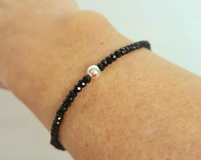 Tiny Black Spinel stretch bracelet Sterling Silver or 14K Gold Fill 3mm black Spinel gemstone bead bracelet beaded stacking jewellery gift