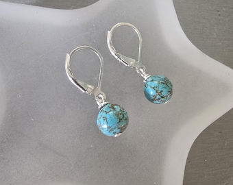 Small Turquoise earrings Sterling Silver or 14K Gold Fill small 7mm blue Turquoise gemstone drop earrings December Birthstone jewellery gift