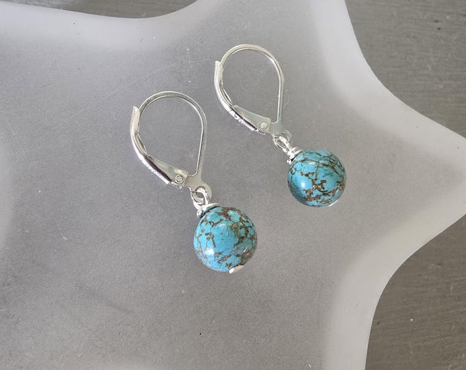 Small Turquoise earrings Sterling Silver or 14K Gold Fill small 7mm blue Turquoise gemstone drop earrings December Birthstone jewellery gift