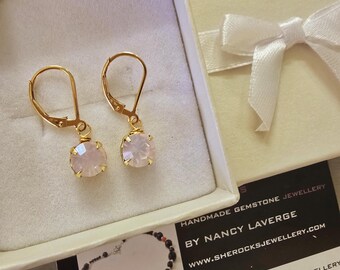 Pink Opal Crystal earrings on Sterling Silver or Gold Fill fastenings of your choice  pink Crystal jewellery gift - October Birthstone gift