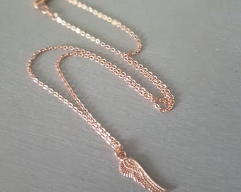 Tiny 14K Rose Gold Fill Angel wing necklace choker small Rose Gold  pendant necklace minimalist Rose Gold jewellery gift for girl daughter