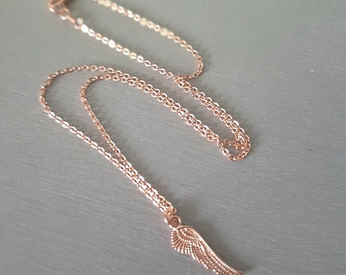 Tiny 14K Rose Gold Fill Angel wing necklace choker small Rose Gold  pendant necklace minimalist Rose Gold jewellery gift for girl daughter