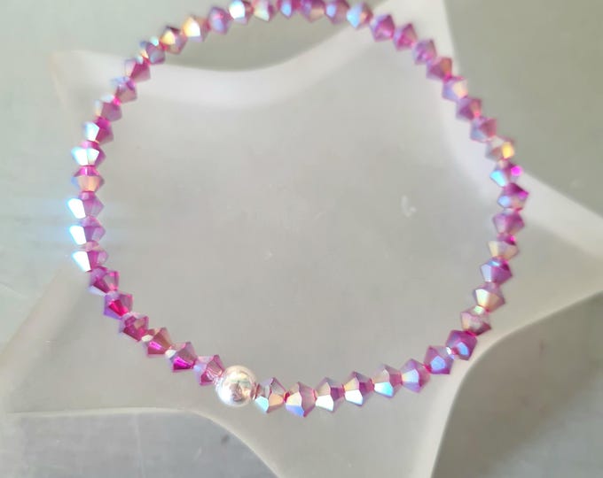 Tiny PINK AB crystal stretch bracelet Sterling Silver OR Gold Fill pink bead bracelet stacking bracelet beaded crystal jewelry gift for her
