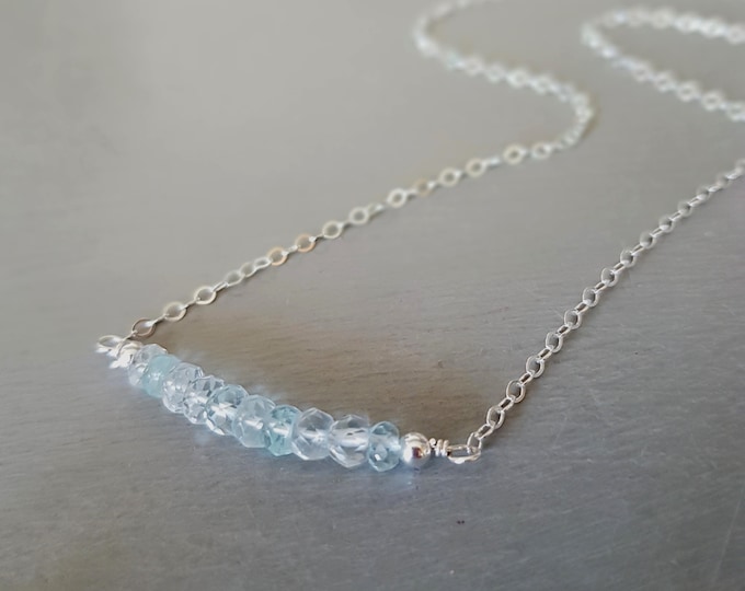 Aquamarine choker necklace Sterling Silver or Gold Fill March Birthstone jewellery gift Yoga jewelry