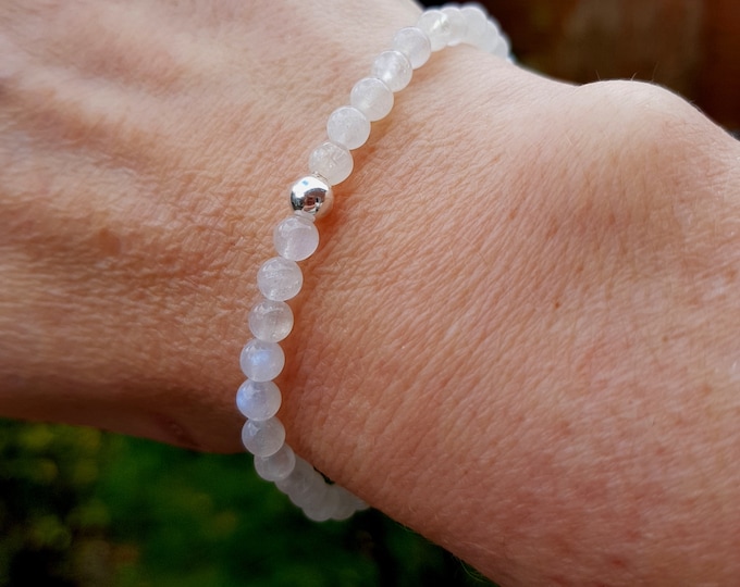 Moonstone STRETCH Bracelet Sterling Silver or 14K Gold Fill tiny 4mm Moonstone gemstone bead Bracelet Chakra June Birthstone jewellery gift