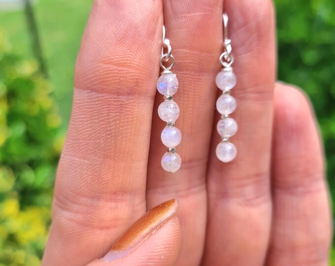 Tiny Moonstone earrings Sterling Silver or Gold Fill small Moonstone drop earrings white gemstone - June Birthstone jewellery gift for her