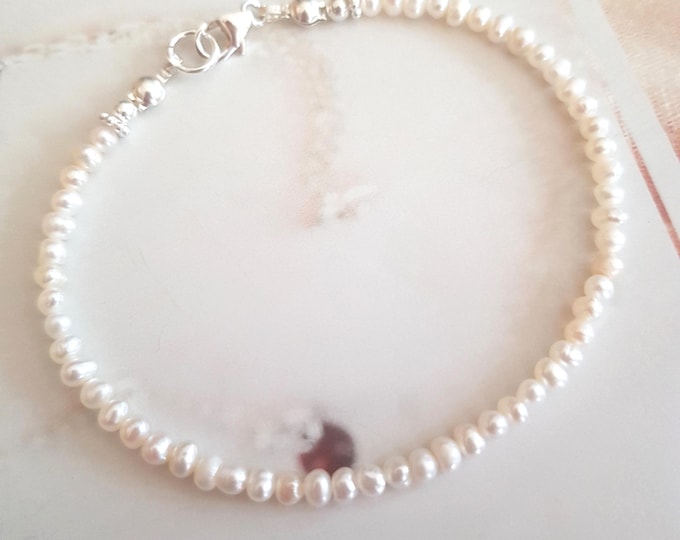Tiny Freshwater seed Pearl Bracelet Sterling Silver or Gold Fill 3mm white pearl Bracelet real pearl June Birthstone jewellery gift for her