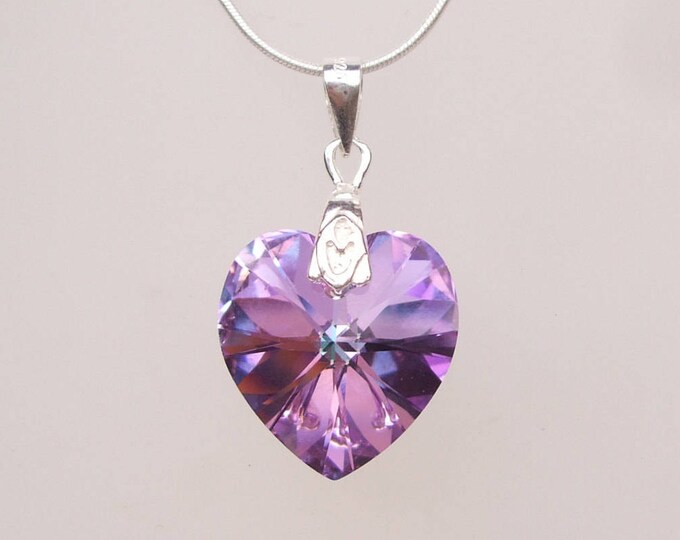 Light Vitrail Swarovski Crystal Heart Necklace, Sterling Silver, purple Mothers Day gift