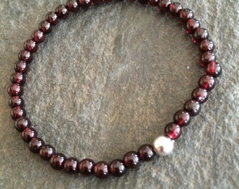 Garnet stretch Bracelet Sterling Silver or 14K Gold Fill tiny 4mm red Garnet gemstone bead Bracelet genuine Garnet January Birthstone Gift