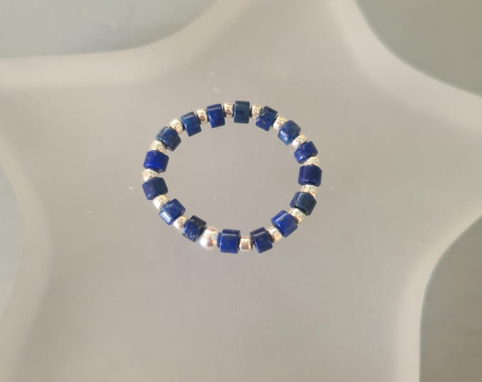 BLUE LAPIS LAZULI stretch ring Sterling Silver or Gold Fill tiny Blue gemstone bead ring chakra stacking September Birthstone jewellery gift