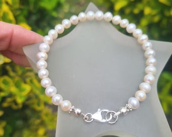 Small 5mm Freshwater Pearl Bracelet Sterling Silver or Gold Fill - real pearl June Birthstone jewellery gift for her