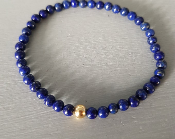 Blue Lapis stretch Bracelet Gold Fill or Sterling Silver 4mm small bead bracelet Lapis Lazuli jewelry September Birthstone jewellery gift