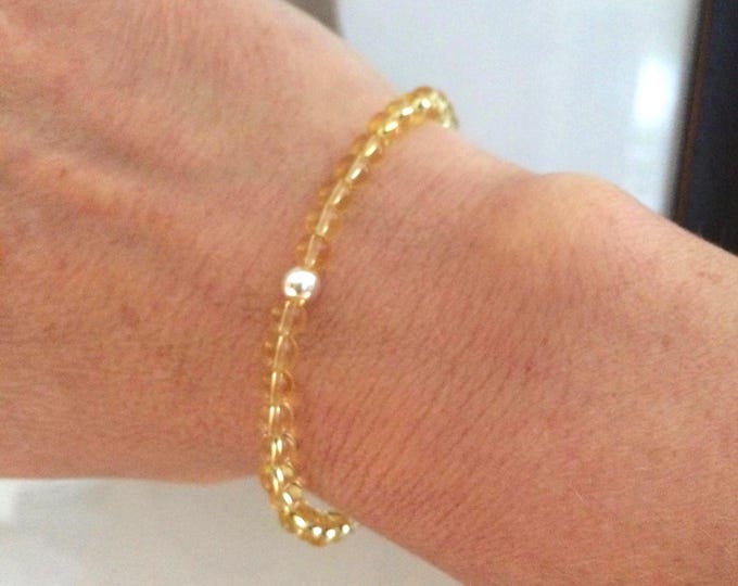 CITRINE stretch Bracelet with Sterling Silver or Gold Fill bead - November Birthstone jewellery Gift for girl her men Chakra bracelet