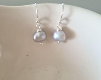 Grey Freshwater pearl earrings Sterling Silver / Gold Silver grey Baroque pearl drop earrings real pearl June Birthstone jewellery gift her