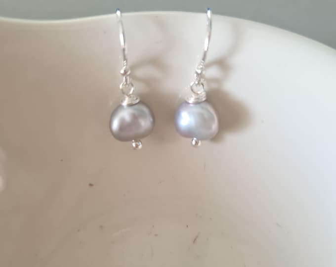 Grey Freshwater pearl earrings Sterling Silver / Gold Silver grey Baroque pearl drop earrings real pearl June Birthstone jewellery gift her