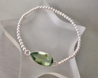 Peridot Quartz Sterling Silver STRETCH Bracelet green GEMSTONE bead Bracelet Silver stacking bracelet August Birthstone jewellery gift mum