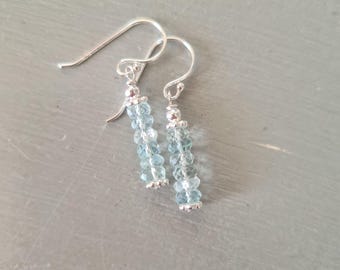 Natural Aquamarine earrings Sterling Silver or 14K Gold Fill small blue faceted gemstone drop earrings March Birthstone jewellery gift her