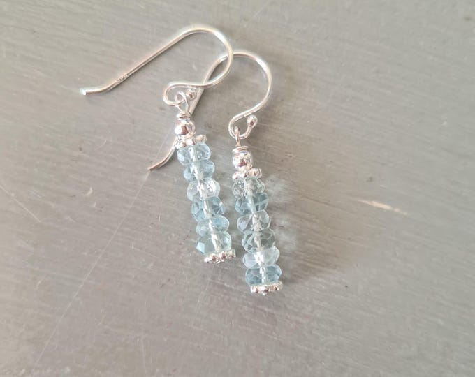 Natural Aquamarine earrings Sterling Silver or 14K Gold Fill small blue faceted gemstone drop earrings March Birthstone jewellery gift her