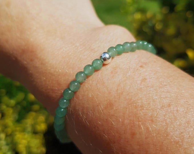 GREEN AVENTURINE stretch Bracelet Sterling Silver or Gold Fill tiny 4mm green bead Bracelet heart Chakra jewellery gift Aventurine jewelry