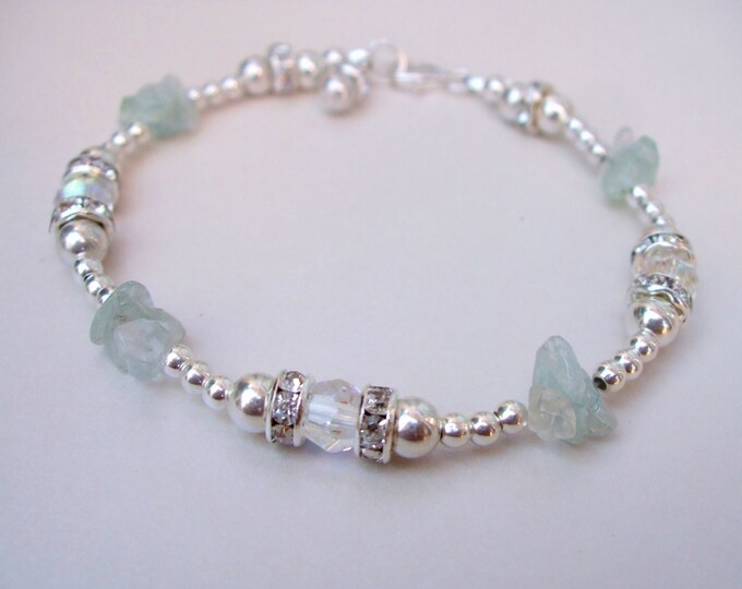 Sterling Silver Raw Aquamarine Bracelet - March Birthstone jewellery gift - available in all Birthstones