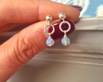 Tiny Ethiopian Opal earrings on Sterling Silver or 14K Gold Fill studs - October birthstone jewellery gift for women girl