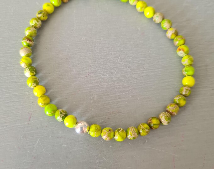 YELLOW Jasper stretch Bracelet Sterling Silver or Gold Fill tiny 4mm lime Yellow gemstone bead Bracelet Chakra Yoga jewellery gift for her