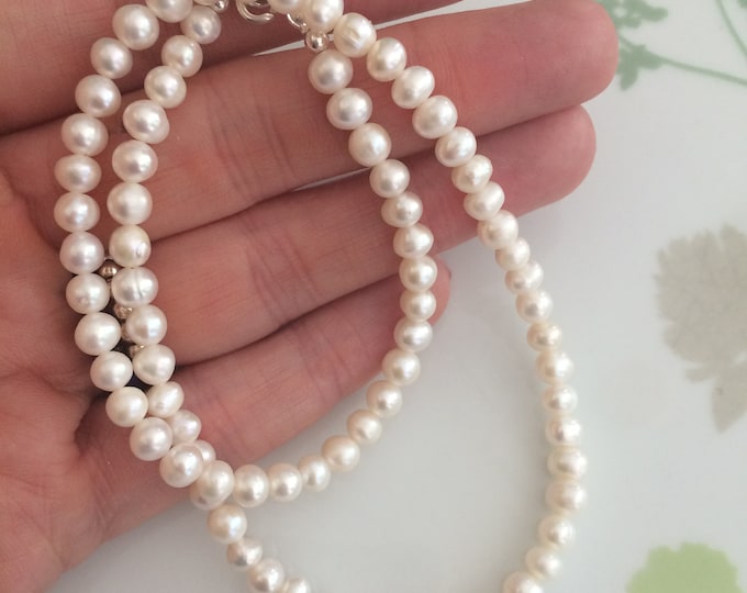 Small Freshwater Pearl necklace choker Sterling Silver or Gold Fill 5mm white AA real pearl necklace June Birthstone jewellery gift for her