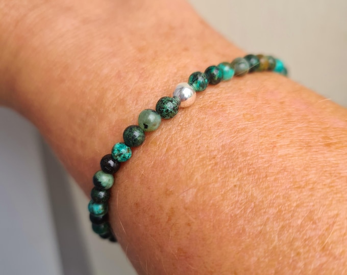Green Jasper stretch bracelet Sterling Silver / Gold Fill tiny 4mm green African Jasper gemstone bead bracelet healing Chakra jewellery gift