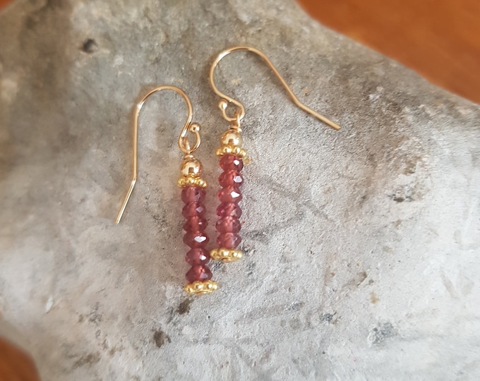 Rhodolite Garnet earrings Sterling Silver or 14K Gold Fill tiny red gemstone earrings January birthstone jewellery gift Emotional healing