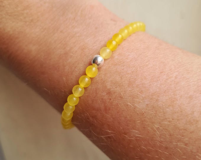 Tiny YELLOW JADE Bracelet Sterling Silver / Gold Fill Small 4mm yellow gemstone bead Bracelet beaded stretch Bracelet Boho Chakra jewelry