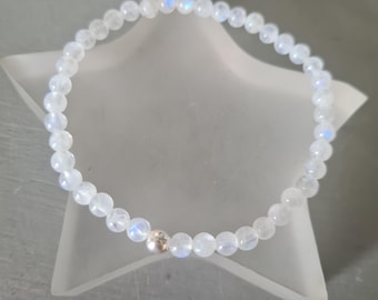 Moonstone STRETCH Bracelet Sterling Silver or 14K Gold Fill tiny 4mm white gemstone bead Bracelet Chakra June Birthstone jewellery gift