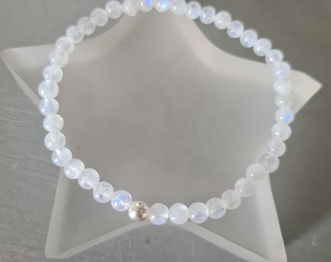 Moonstone STRETCH Bracelet Sterling Silver or 14K Gold Fill tiny 4mm white gemstone bead Bracelet Chakra June Birthstone jewellery gift