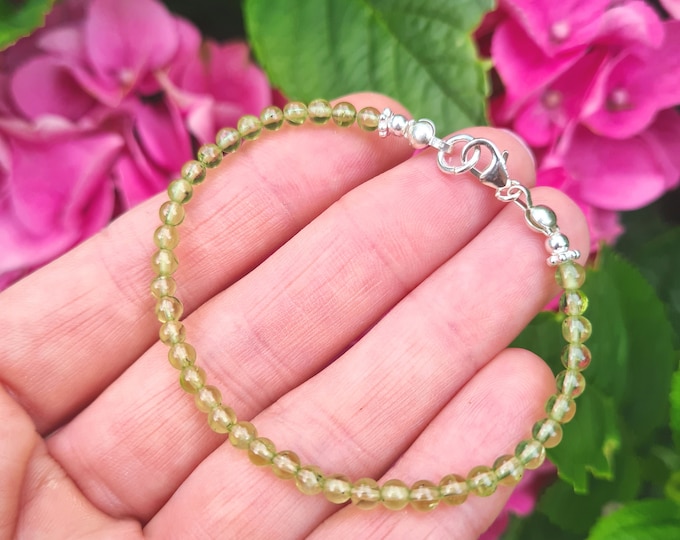 PERIDOT August Birthstone Bracelet Sterling Silver or 14K Gold Fill 3mm green Peridot gemstone bead bracelet healing jewellery gift for girl