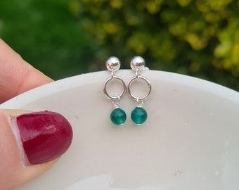 Tiny green Onyx earrings Sterling Silver stud or hook leverbacks small green Onyx drop earrings gemstone jewelry Heart Chakra jewellery gift