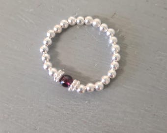 Sterling Silver Garnet stretch ring - January Birthstone jewellery - Chakra Healing gift