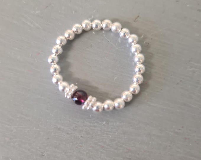 Sterling Silver Garnet stretch ring - January Birthstone jewellery - Chakra Healing gift