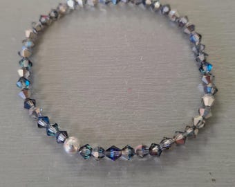 Tiny Blue crystal stretch bracelet Sterling Silver or Gold Fill or diamante bead 4mm blue grey crystal bracelet Crystal jewellery gift