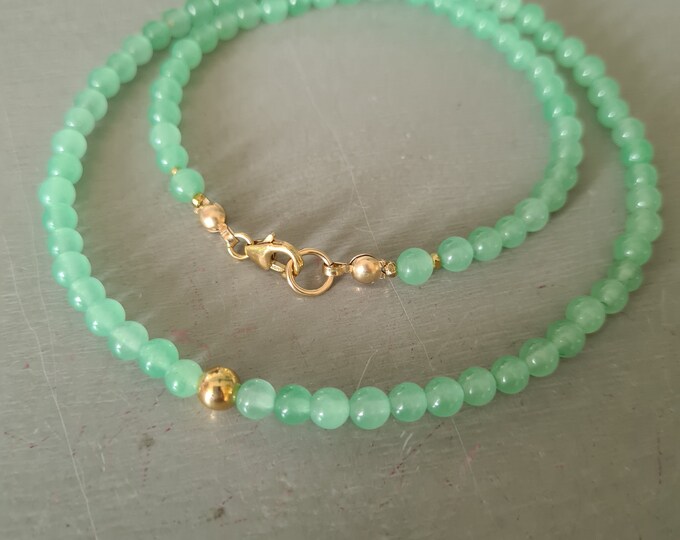Tiny Green AVENTURINE necklace or choker Sterling Silver or Gold Fill 4mm green gemstone bead necklace Heart Chakra jewellery Balance gift
