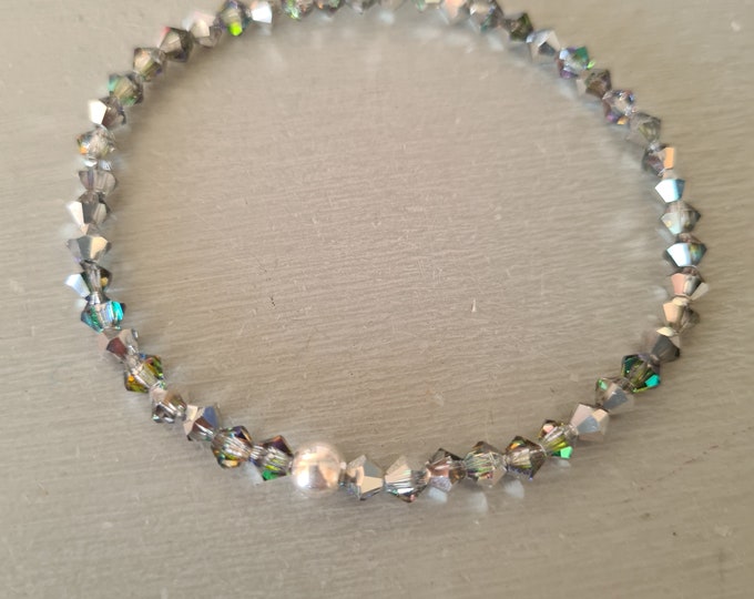 Grey crystal stretch bracelet Sterling Silver, diamante or Gold Fill bead small 4mm grey Vitrail crystal bracelet Crystal jewellery gift her