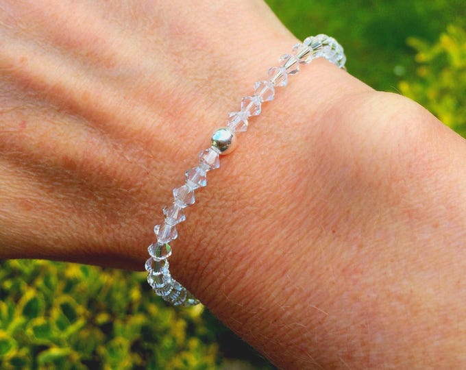 Tiny CLEAR crystal stretch bracelet  with Sterling Silver or Gold Fill bead Crystal jewellery gift for her mum sister teenager
